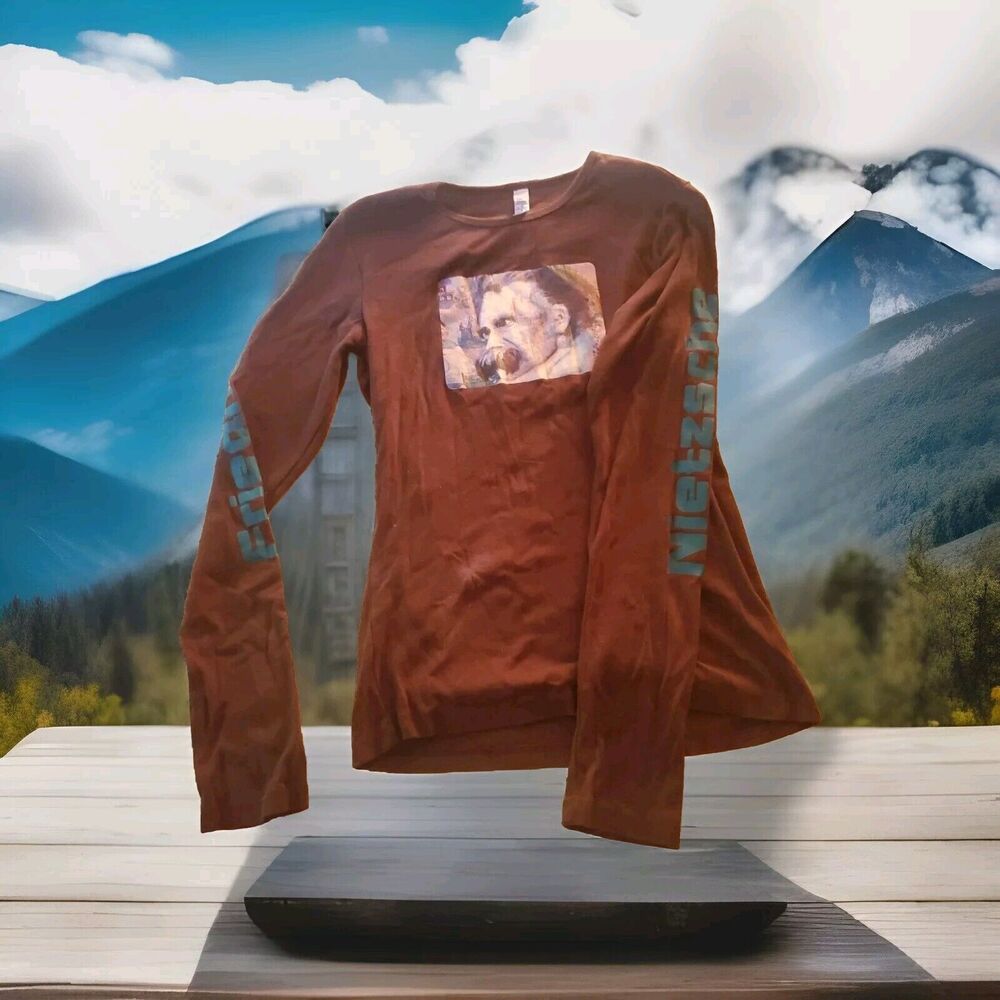 Bella-Canvas Nietzsche LG Brown Cotton Crew Neck Long Sleeve Graphic T-Shirt